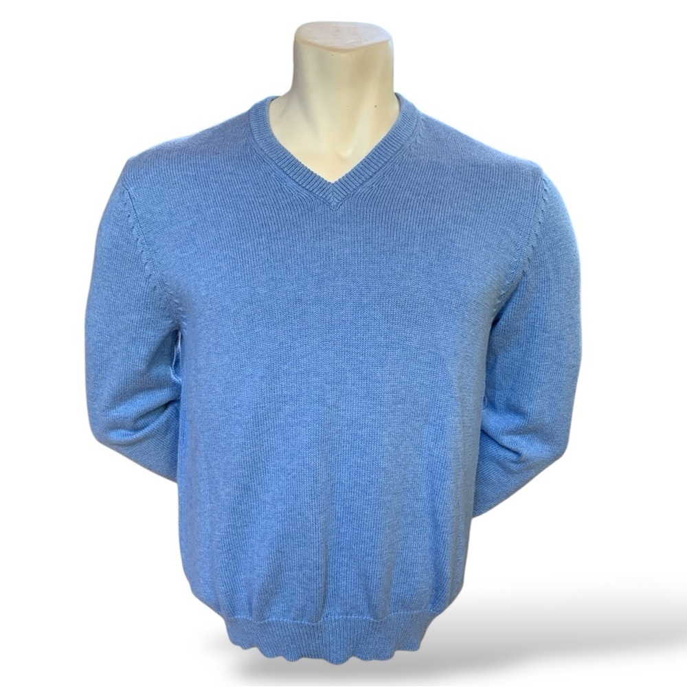 Brooks Brothers 100% Supima Cotton V-Neck Sweater Sky Blue Medium